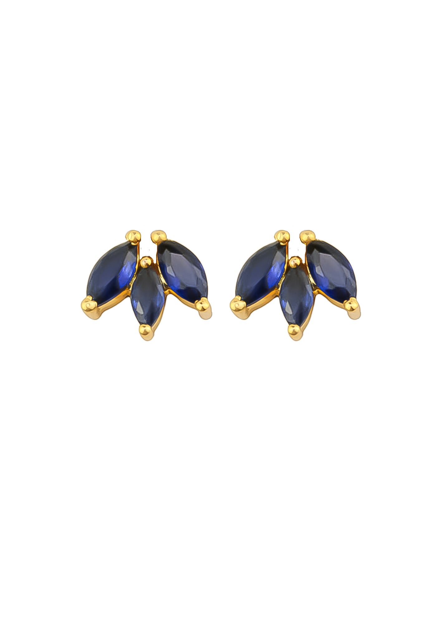 Elegant Fontana Earrings featuring 18K gold plating and three marquise-cut zirconia stones, perfect for sensitive ears.