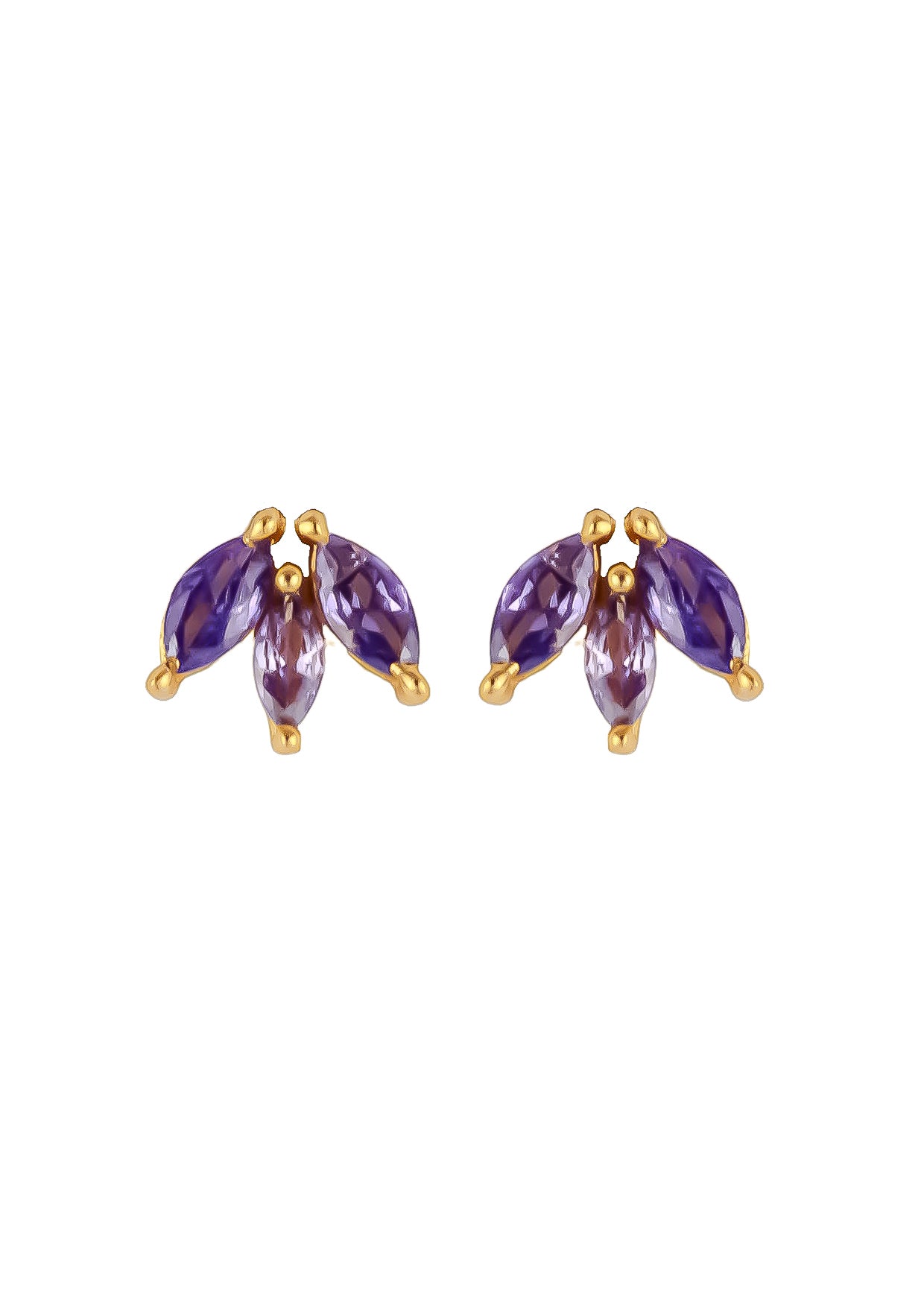 Elegant Fontana Earrings featuring 18K gold plating and three marquise-cut zirconia stones, perfect for sensitive ears.