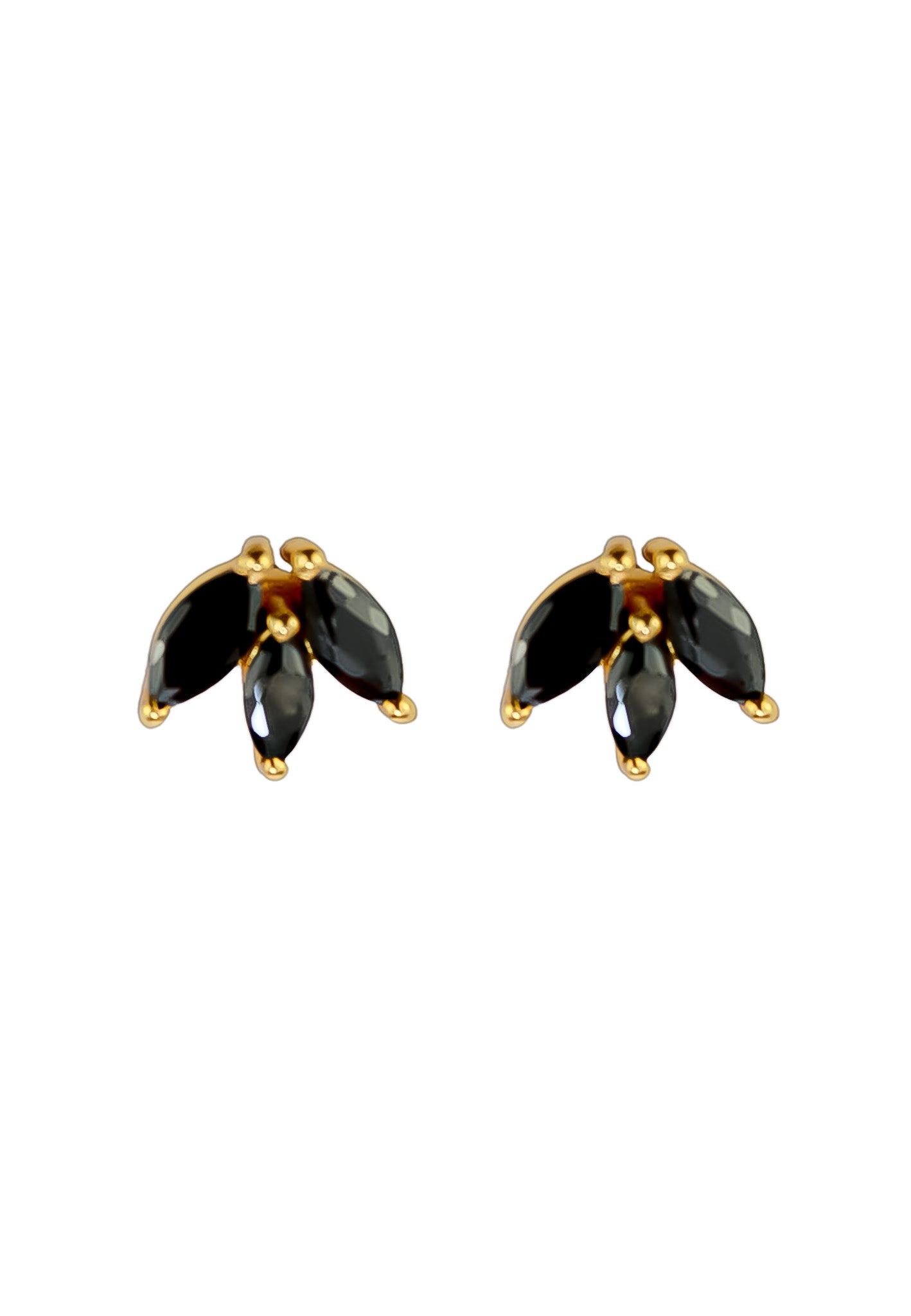 Elegant Fontana Earrings featuring 18K gold plating and three marquise-cut zirconia stones, perfect for sensitive ears.