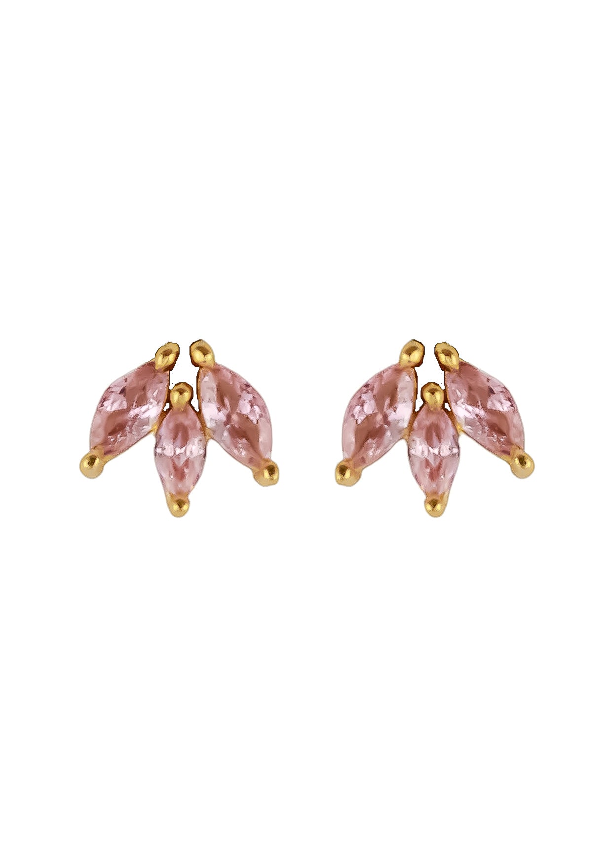 Elegant Fontana Earrings featuring 18K gold plating and three marquise-cut zirconia stones, perfect for sensitive ears.