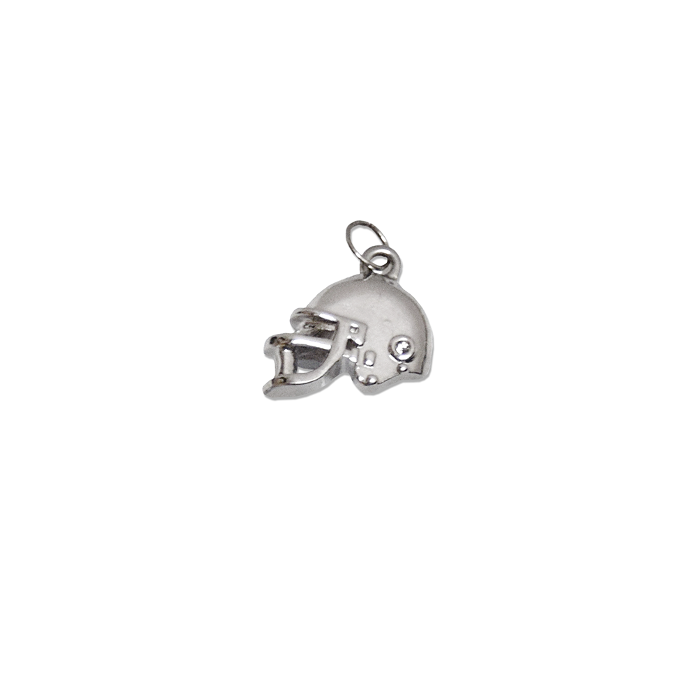 A silver Football Helmet Charm with realistic mini texture, perfect for jewelry.