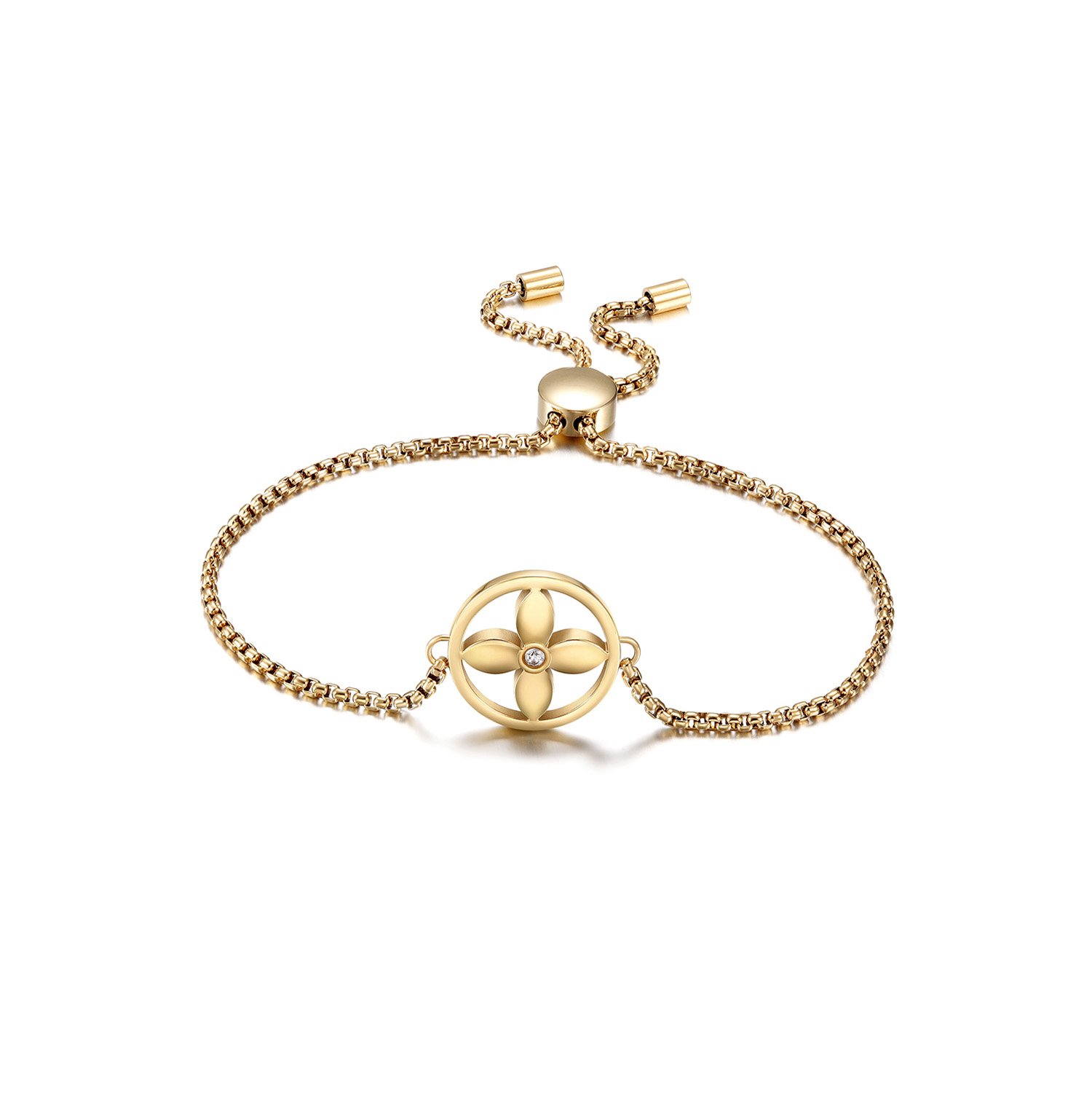 A stylish Four-Leaf Clover Beaded Bracelet made of stainless steel with gold plating, featuring a four-leaf clover charm.