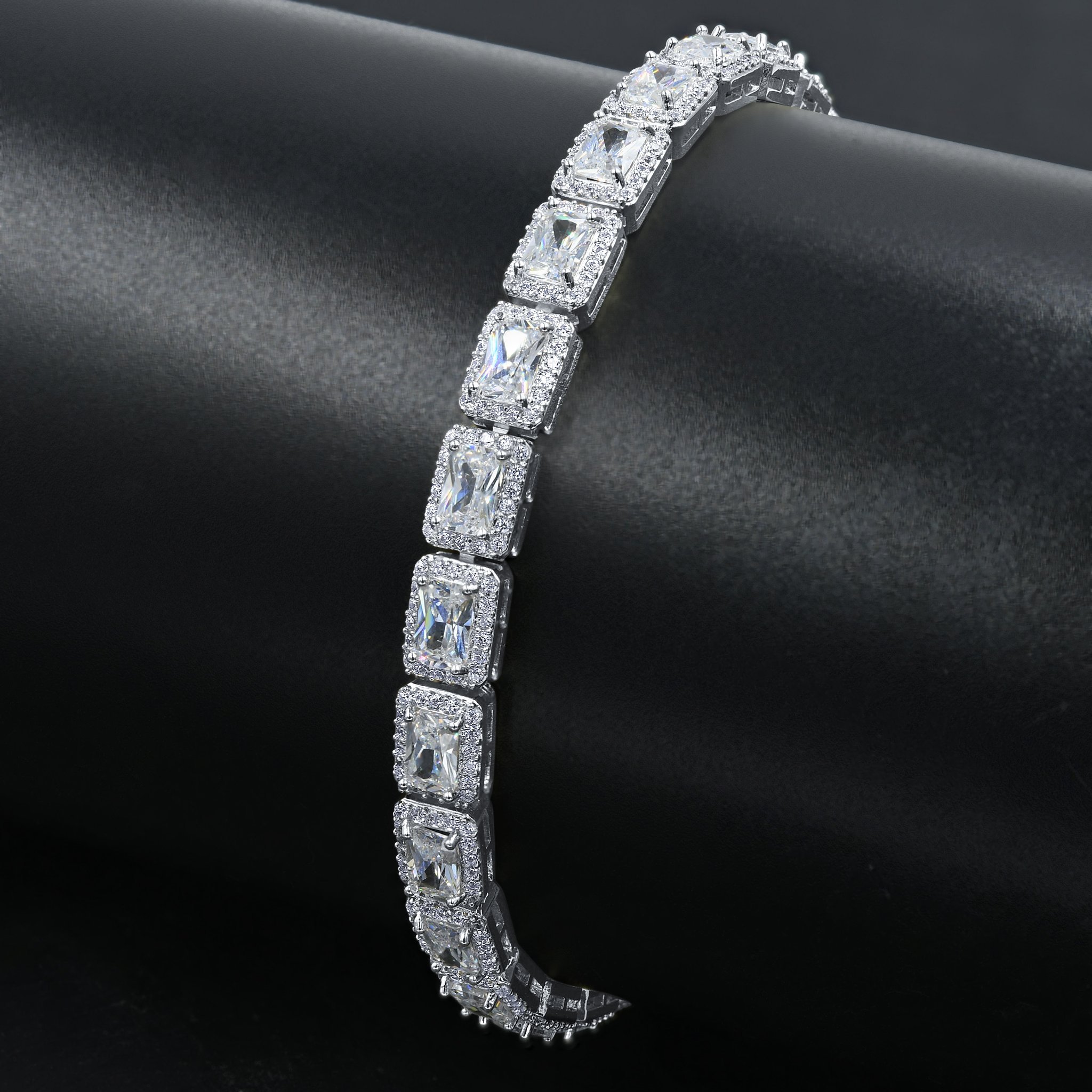 FOXY 6MM Square Tennis Bracelet featuring AAA cubic zirconia stones set in solid brass, elegantly designed for stylish wear.