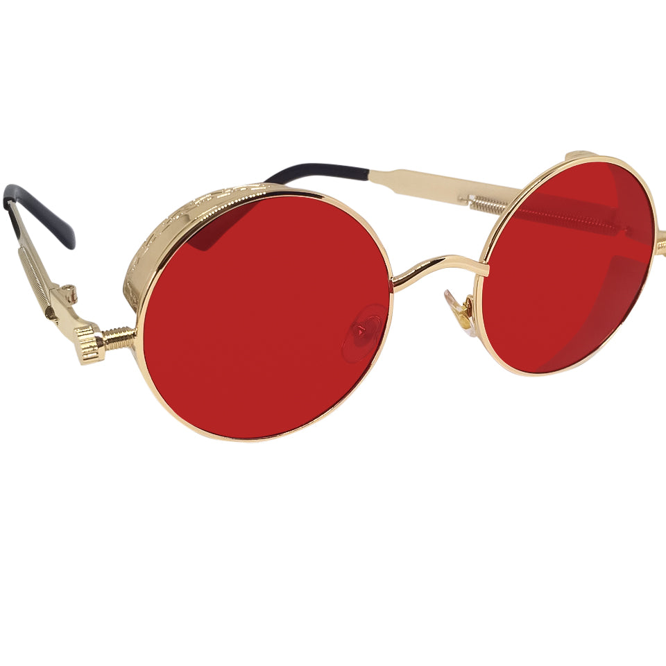 Stylish Framed Red x Gold Sunglasses with a sleek design, perfect for sunny days.