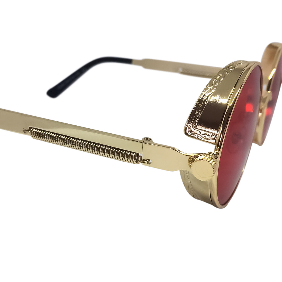 Stylish Framed Red x Gold Sunglasses with a sleek design, perfect for sunny days.