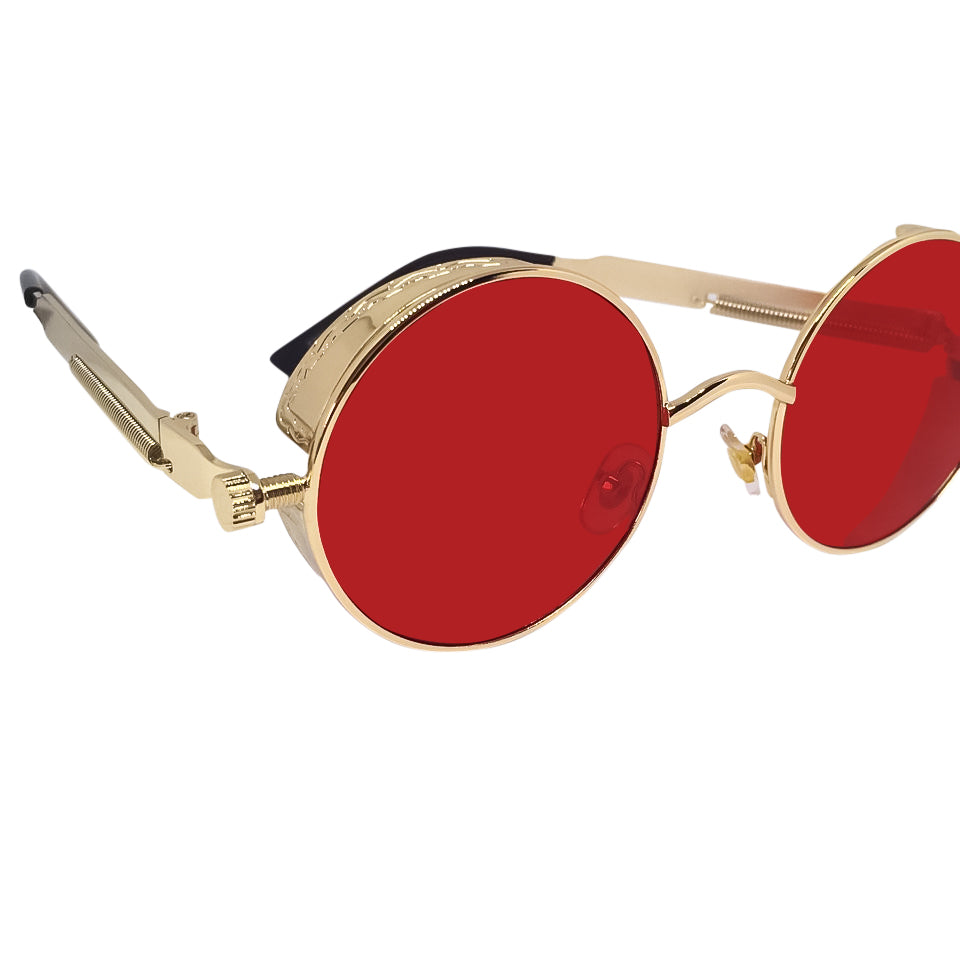 Stylish Framed Red x Gold Sunglasses with a sleek design, perfect for sunny days.