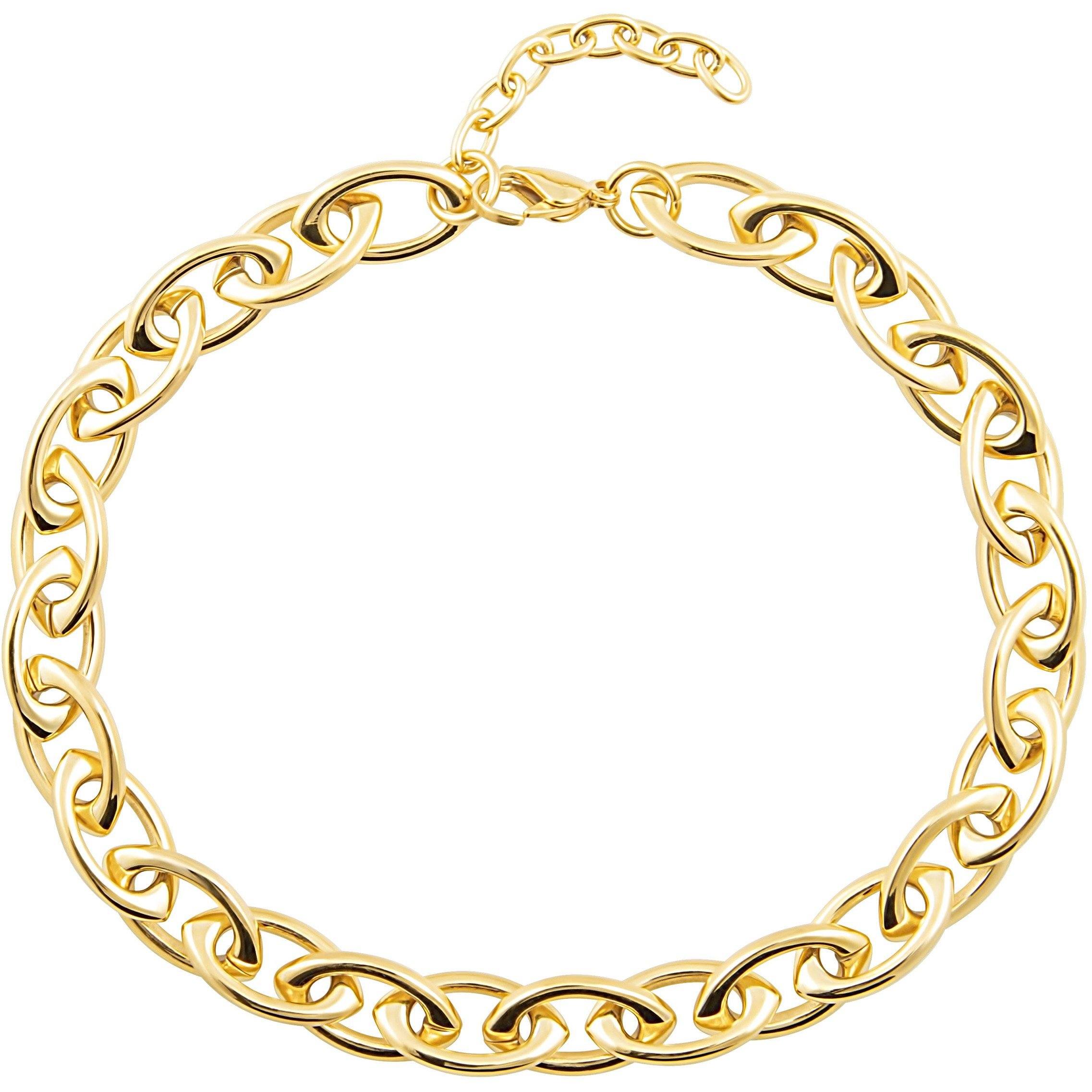 Frankie Link Necklace featuring chunky gold-plated links on a white background, showcasing its elegant design.