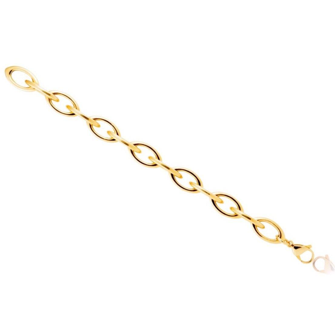 Frankie Oval Link Bracelet featuring 18k gold plated stainless steel with lobster clasp closure and adjustable length.