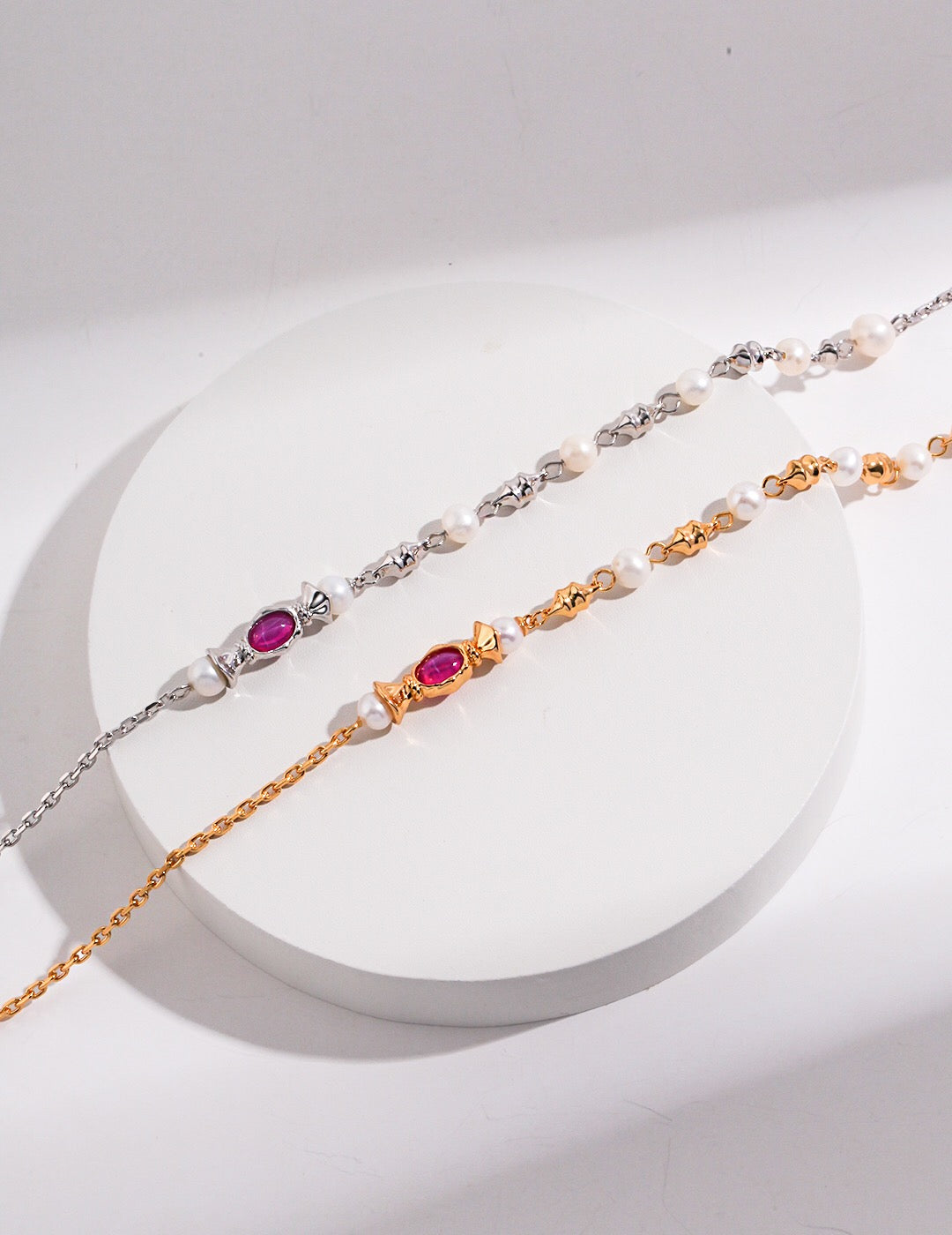 A beautiful Freshwater Pearl and Pink Zircon Necklace featuring natural pearls and pink zircon stones, elegantly plated with gold vermeil.