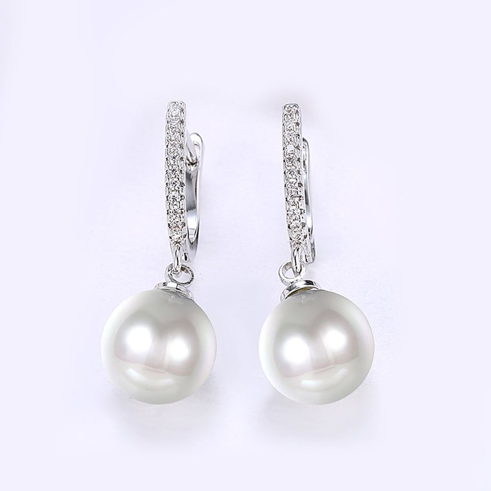 Elegant Freshwater Pearl Drop Earrings in 18K Gold Plated with sparkling crystals, displayed in a white gift box.