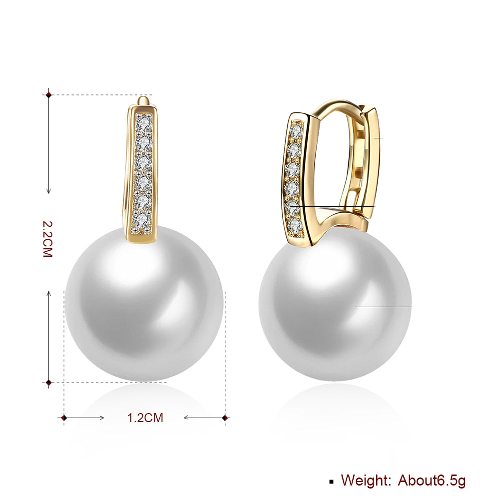 Elegant Freshwater Pearl Huggie Earring in 18K Gold Plated with sparkling crystals, displayed in a white gift box.