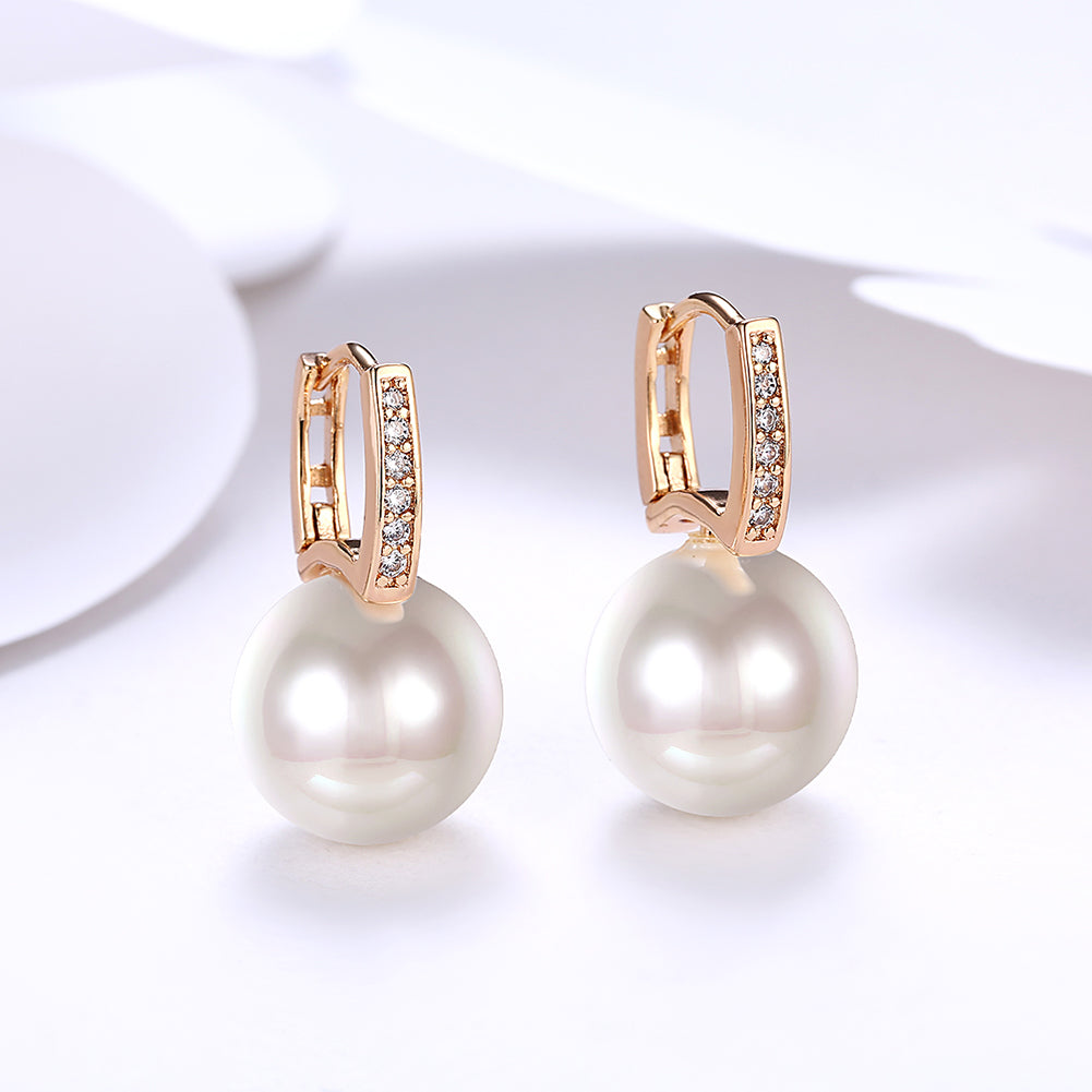 Elegant Freshwater Pearl Huggie Earring in 18K Gold Plated with sparkling crystals, displayed in a white gift box.