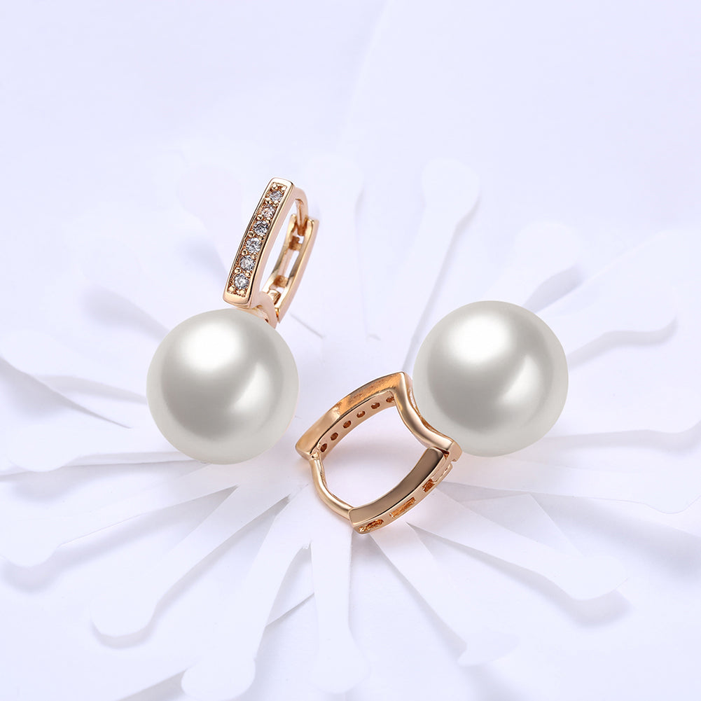 Elegant Freshwater Pearl Huggie Earring in 18K Gold Plated with sparkling crystals, displayed in a white gift box.