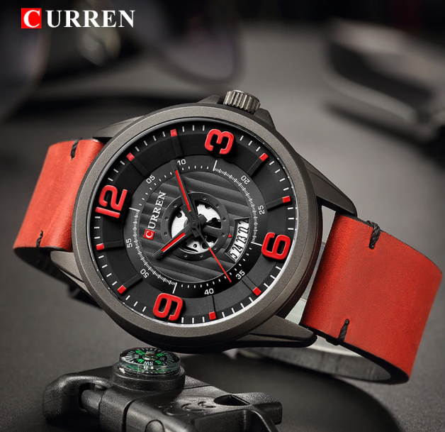 Frolicsome Classic Leather watch featuring a bold red and black design with a small date display dial.