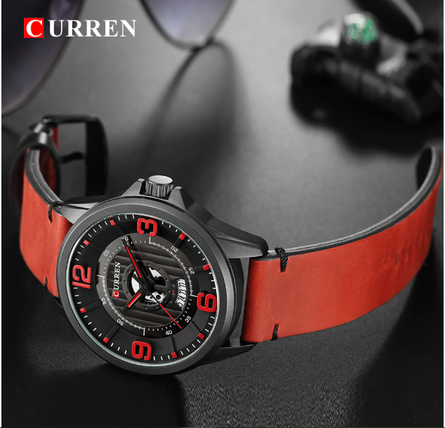 Frolicsome Classic Leather watch featuring a bold red and black design with a small date display dial.