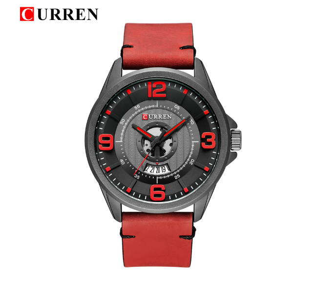 Frolicsome Classic Leather watch featuring a bold red and black design with a small date display dial.