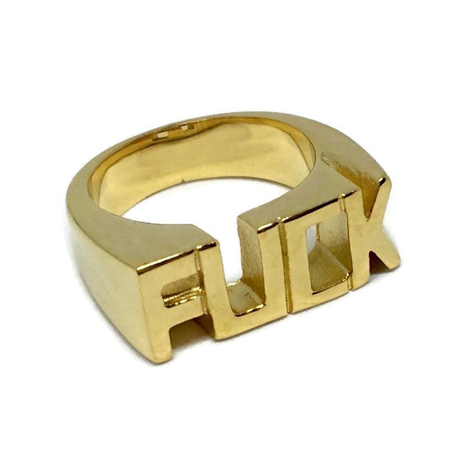 FUCK Stainless Steel Ring showcasing its bold design and shiny finish, available in various sizes and colors.