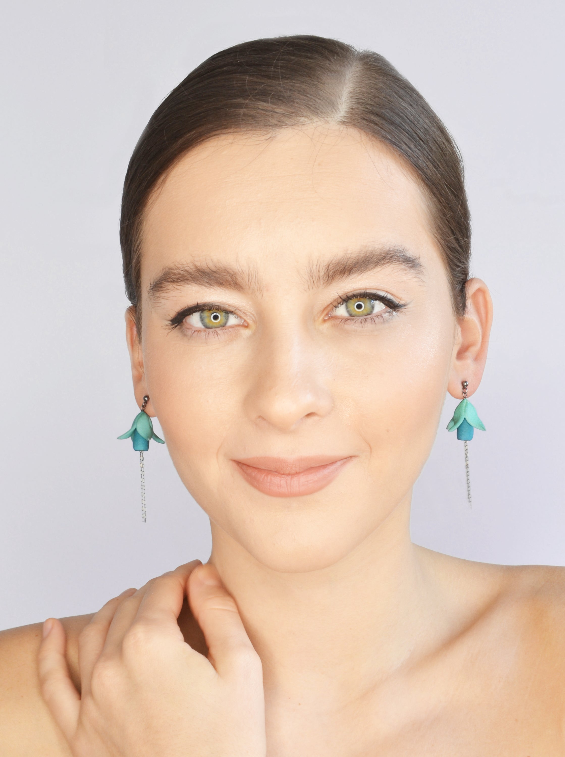 Fuxia Earrings featuring multicolored floral designs made from 3D printed nylon and oxidized sterling silver, showcasing a modern and vibrant aesthetic.