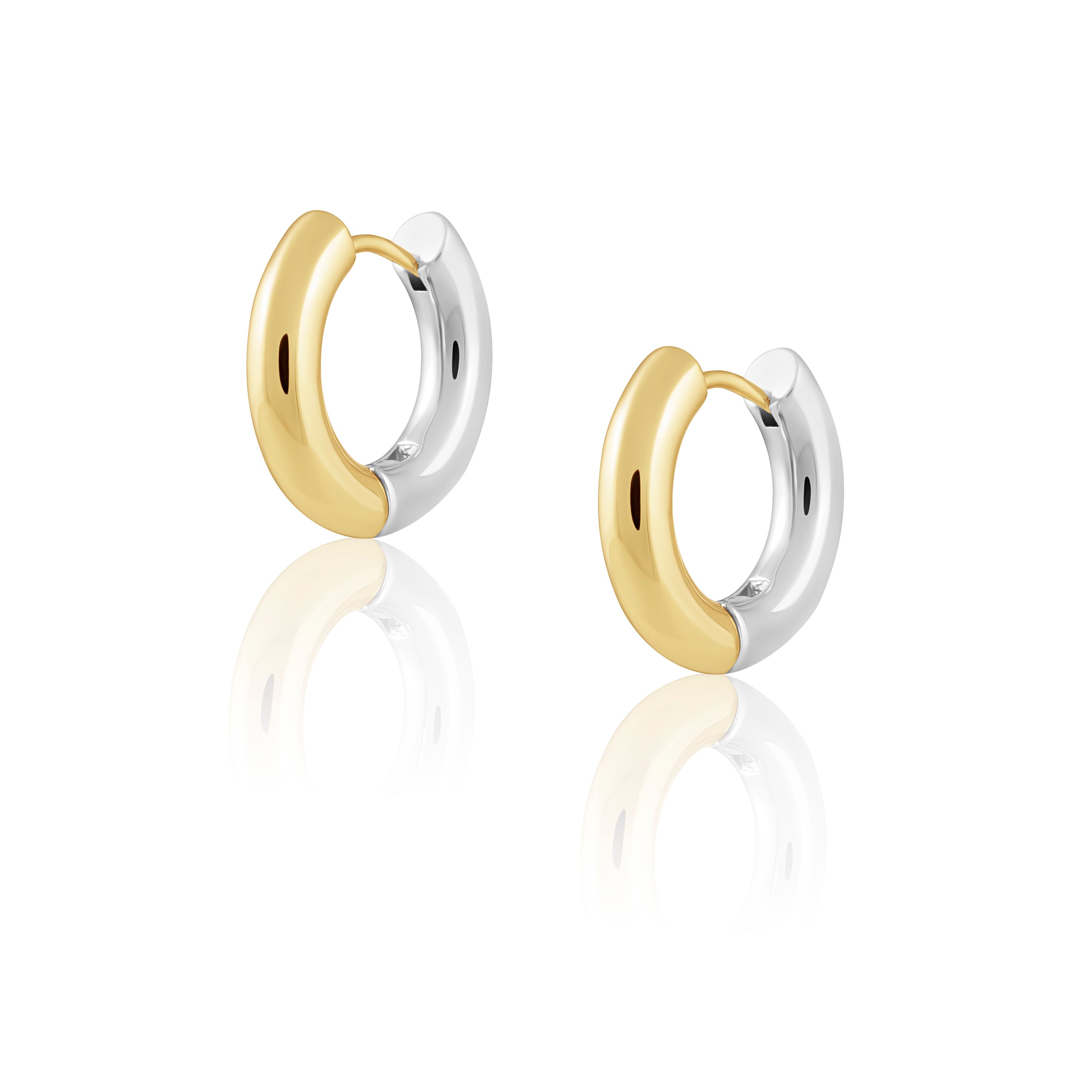 Elegant two-tone Gala Hoop earrings, showcasing their stylish design and versatility.