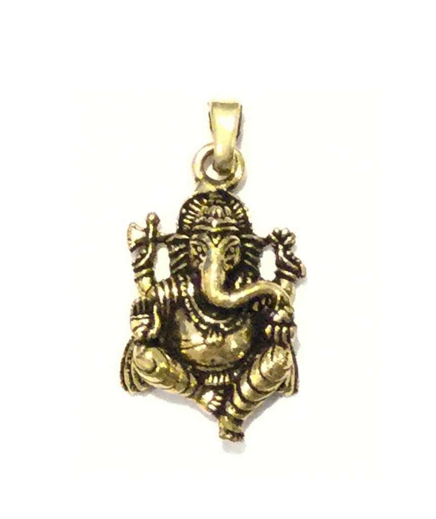 Handcrafted Ganesha Pendant made of brass, featuring intricate details and available in silver and gold finishes.