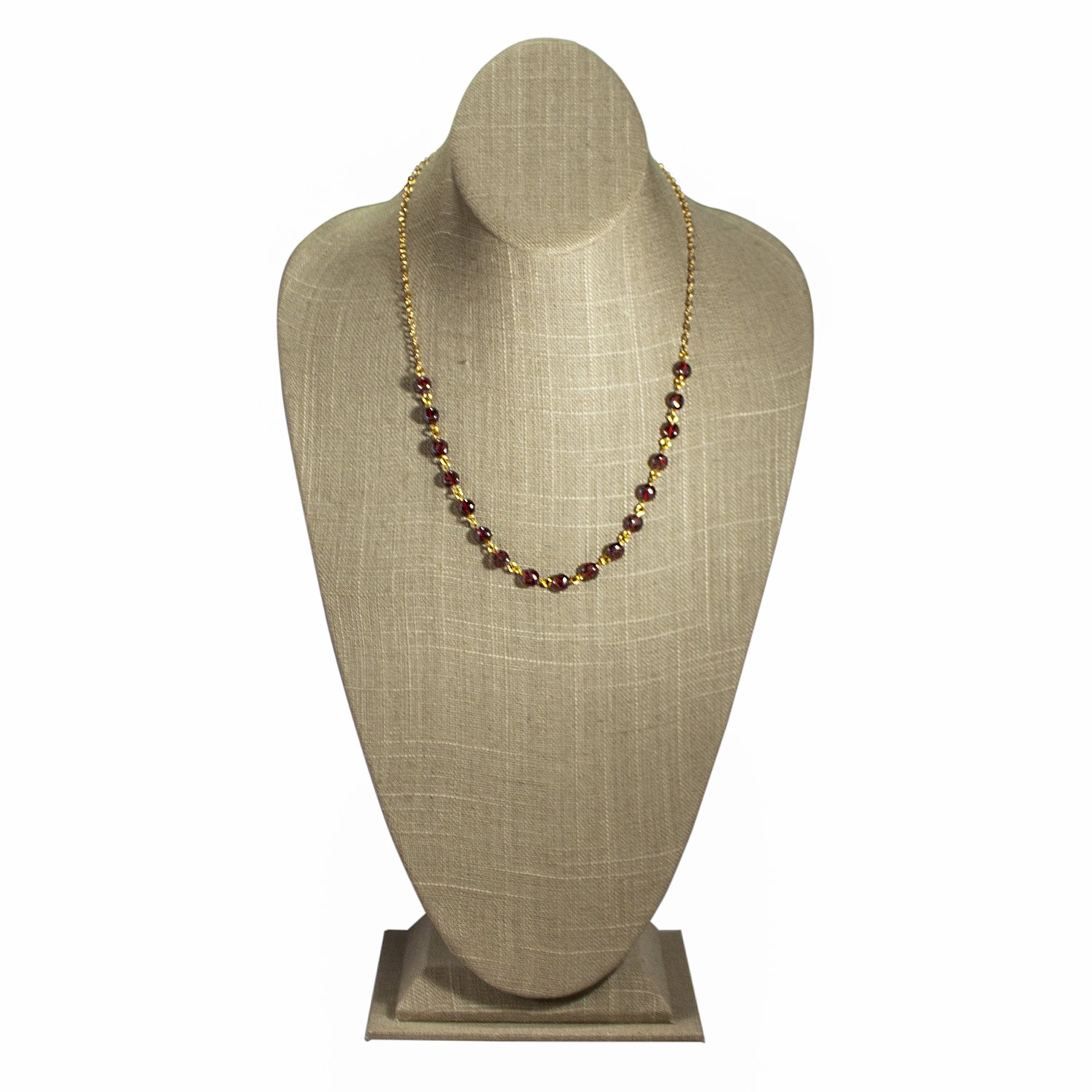 Elegant garnet coin chain necklace featuring linked garnet beads and gold accents, perfect for versatile styling.