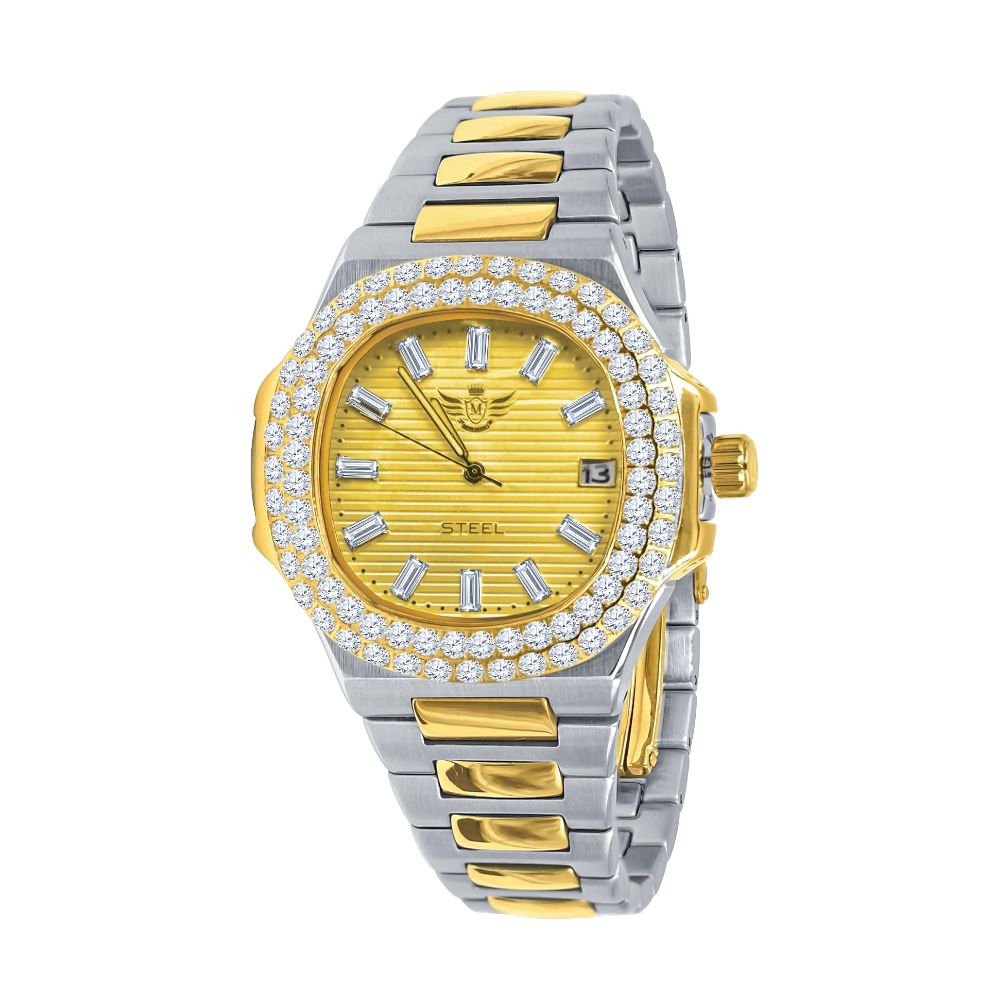 GAYLORD Automatic Steel Watch featuring a CZ stone dial and stainless steel band, showcasing luxury and elegance.