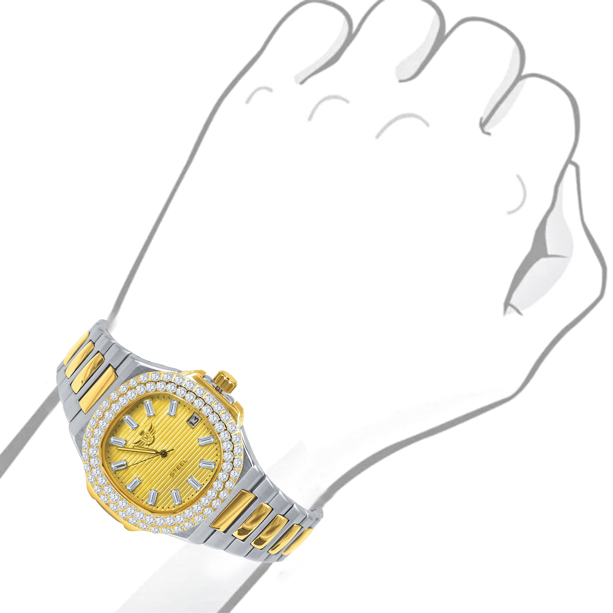 GAYLORD Automatic Steel Watch featuring a CZ stone dial and stainless steel band, showcasing luxury and elegance.