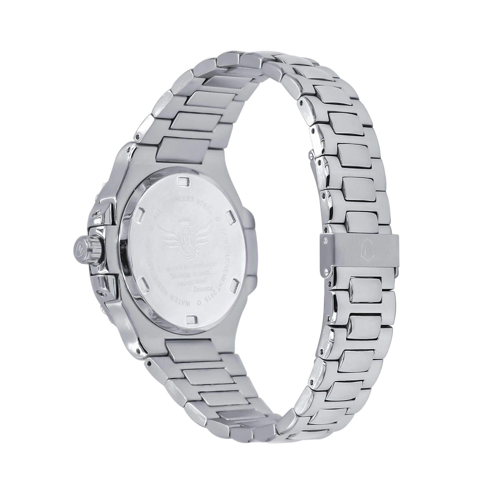 GAYLORD Automatic Steel Watch featuring a round CZ stoned dial and sleek stainless steel band, perfect for any occasion.