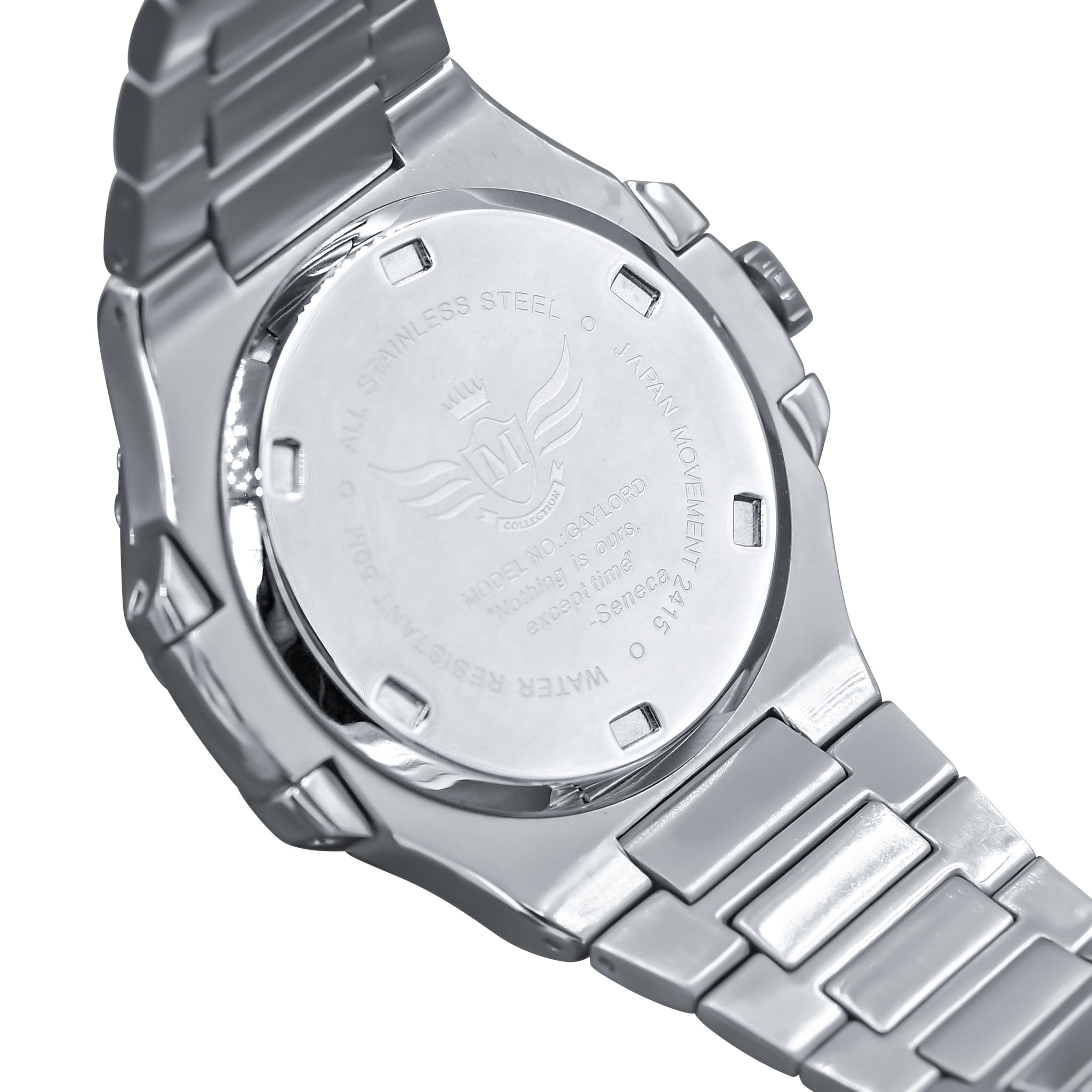 GAYLORD Automatic Steel Watch featuring a round CZ stoned dial and sleek stainless steel band, perfect for any occasion.