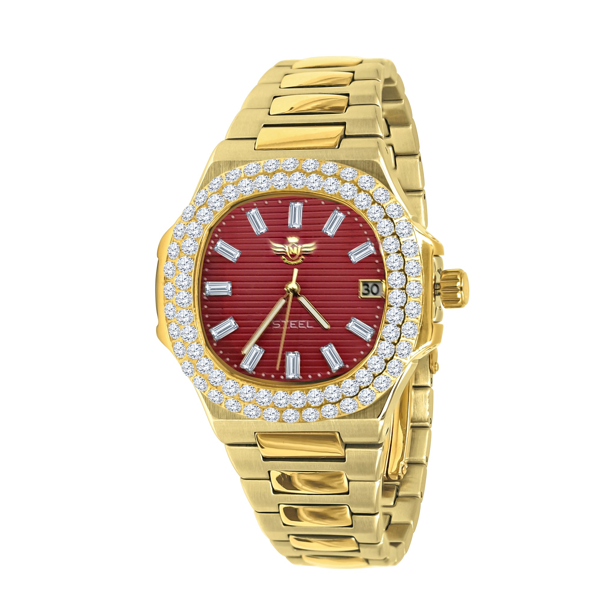 GAYLORD Automatic Steel Watch featuring a CZ stoned dial and sleek stainless steel band, showcasing luxury and elegance.