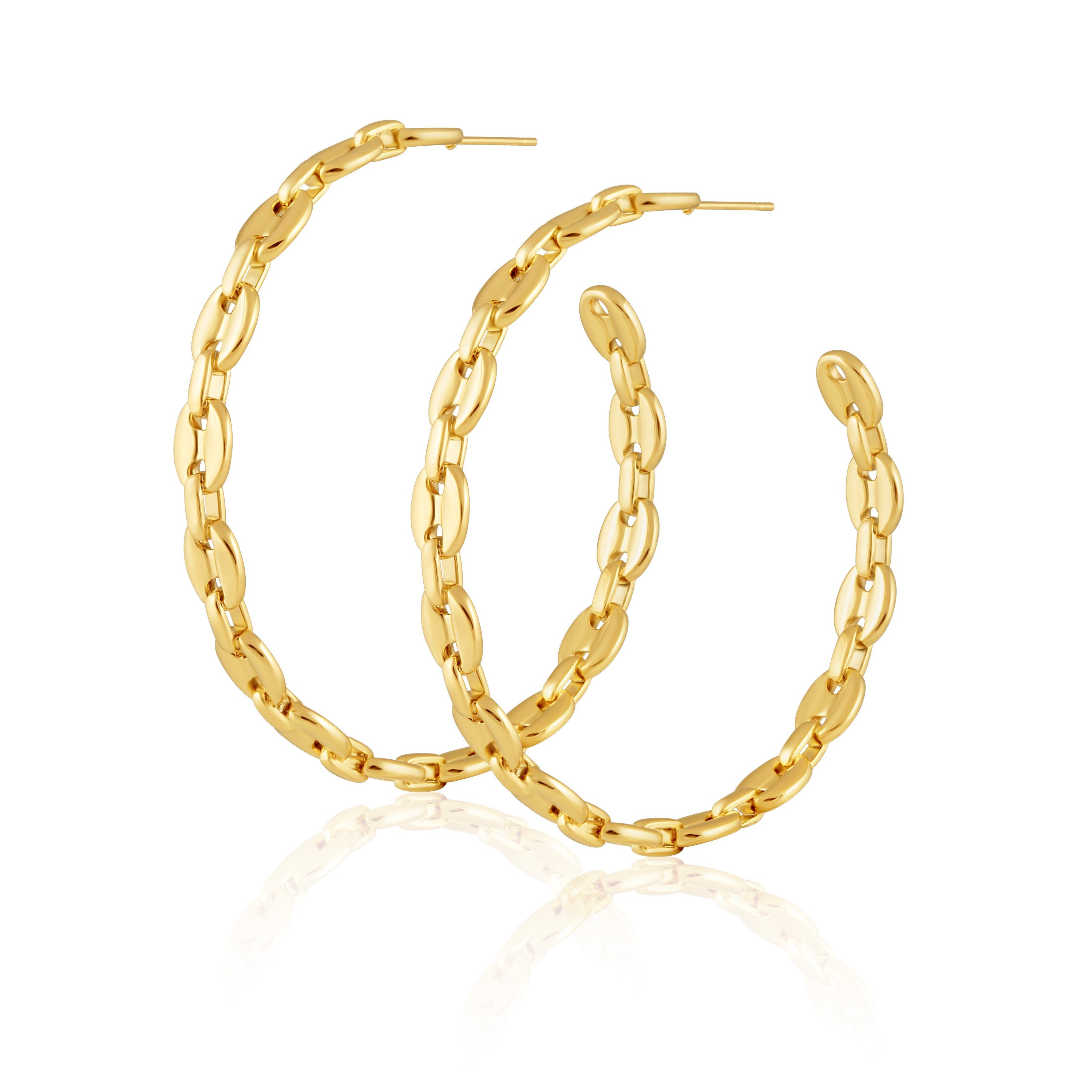 Elegant 3-inch Gemma Hoops earrings, showcasing a modern design and shiny finish.