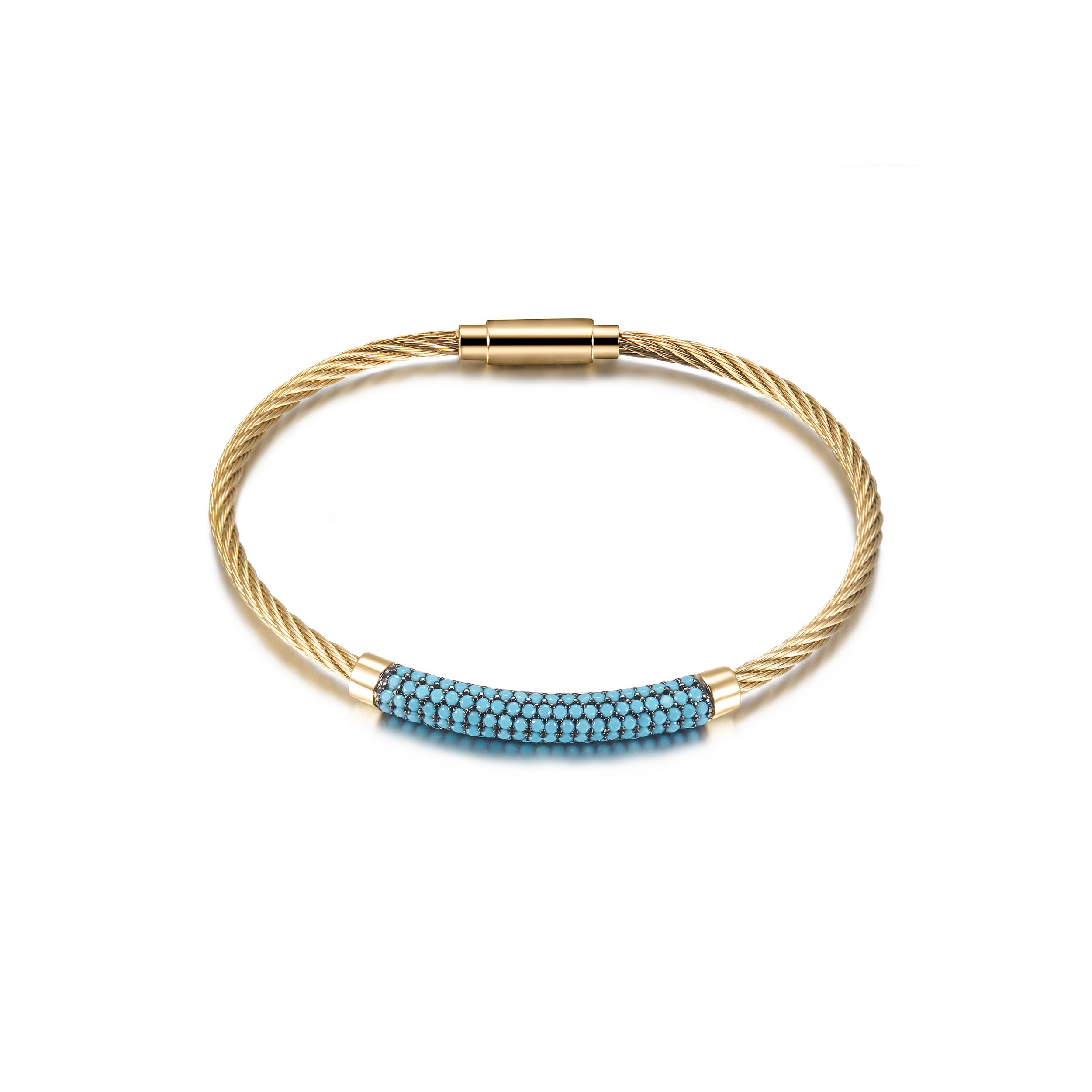 A stylish Gemstone Turquoise Bangle made from surgical stainless steel with 14K gold plating, featuring a vibrant turquoise gemstone.