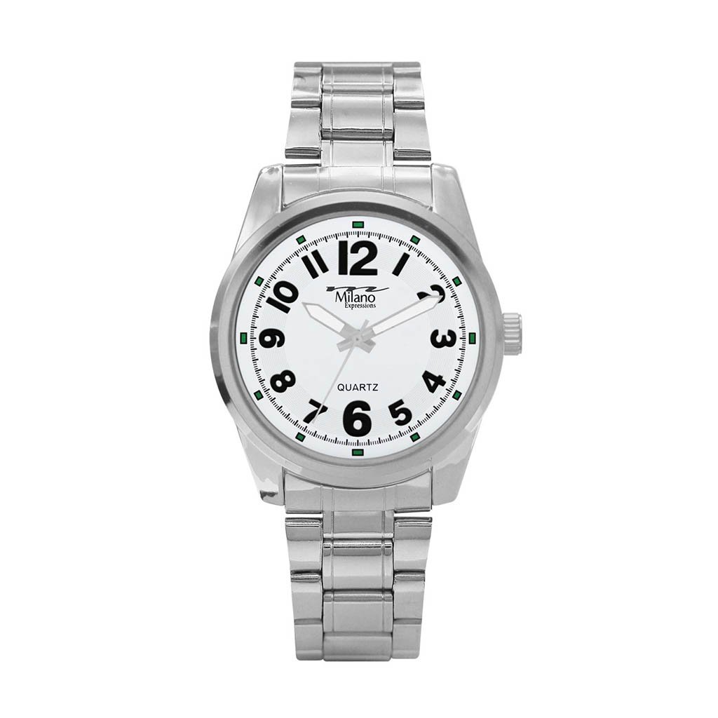 Geneva watch featuring a silver metal band and white dial, showcasing its elegant design and durable alloy case.