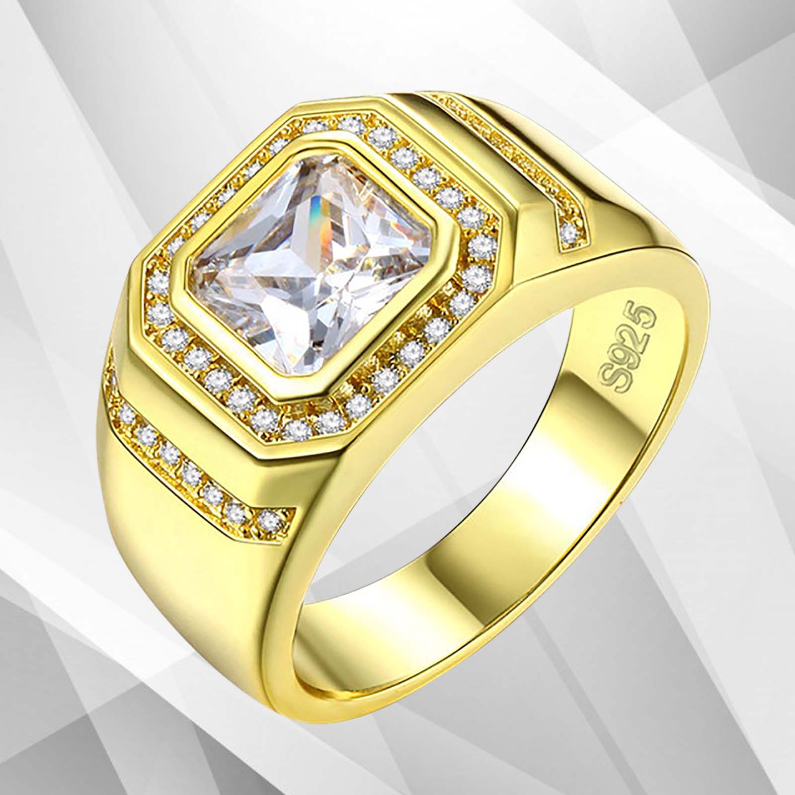 Gents 2.88Ct Square-Cut CZ Diamonds Solitaire Ring in 18Ct white gold over brass, showcasing its elegant design and sparkling diamonds.