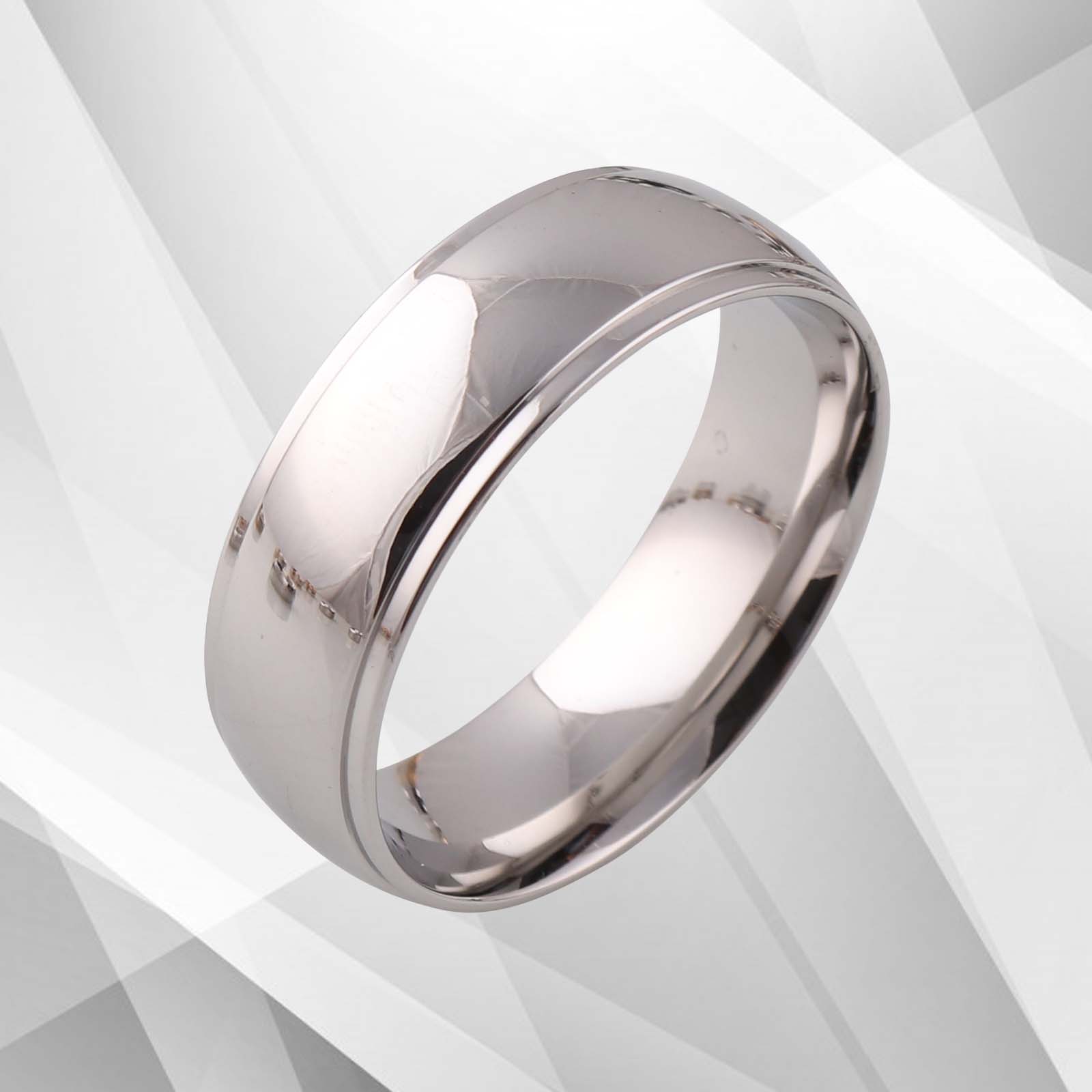 Gents Mens Sparkling 18Ct White Gold Over Titanium Wedding Engagement Ring, featuring an 8mm wide D-shape band with a luxurious sparkling finish.