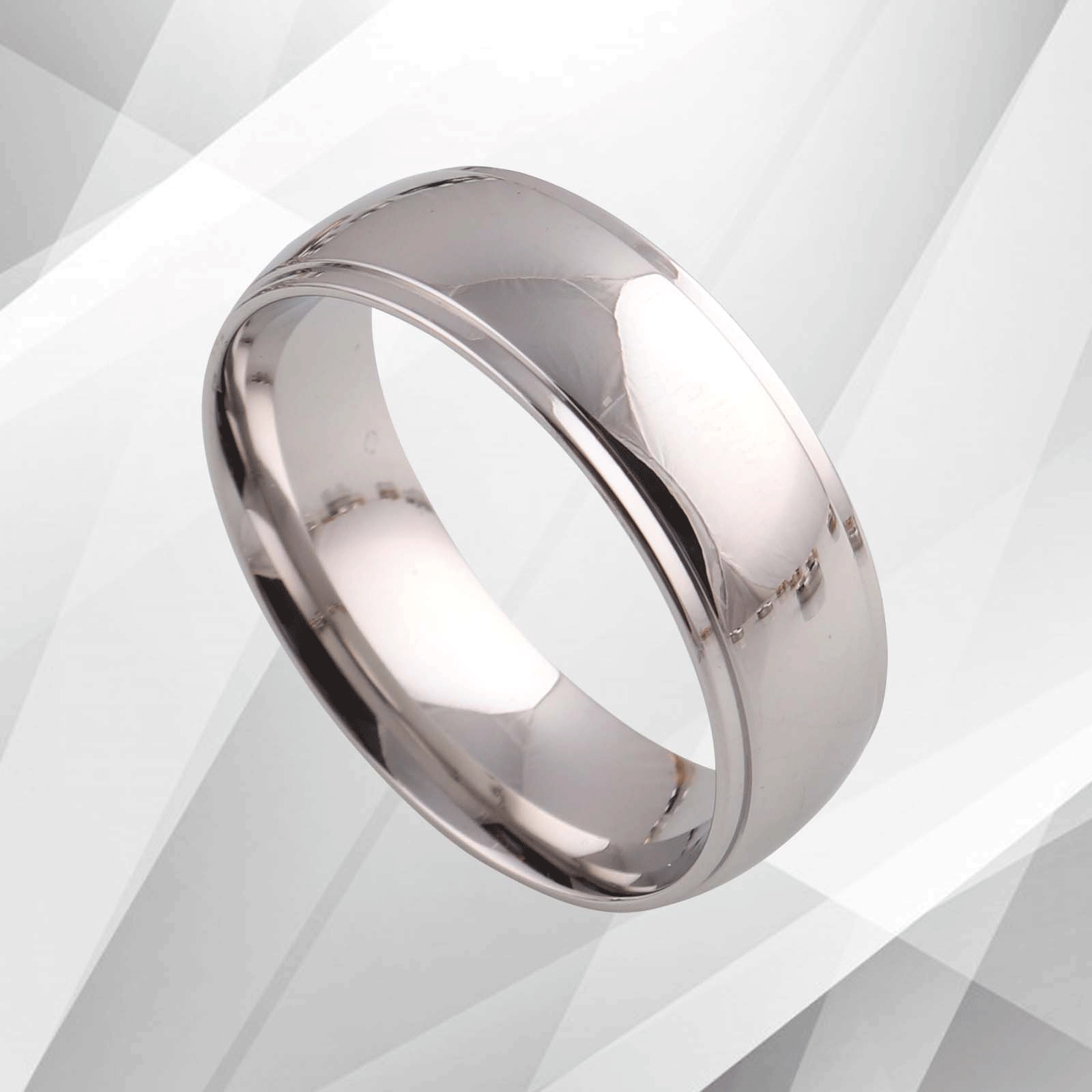 Gents Mens Sparkling 18Ct White Gold Over Titanium Wedding Engagement Ring, featuring an 8mm wide D-shape band with a luxurious sparkling finish.