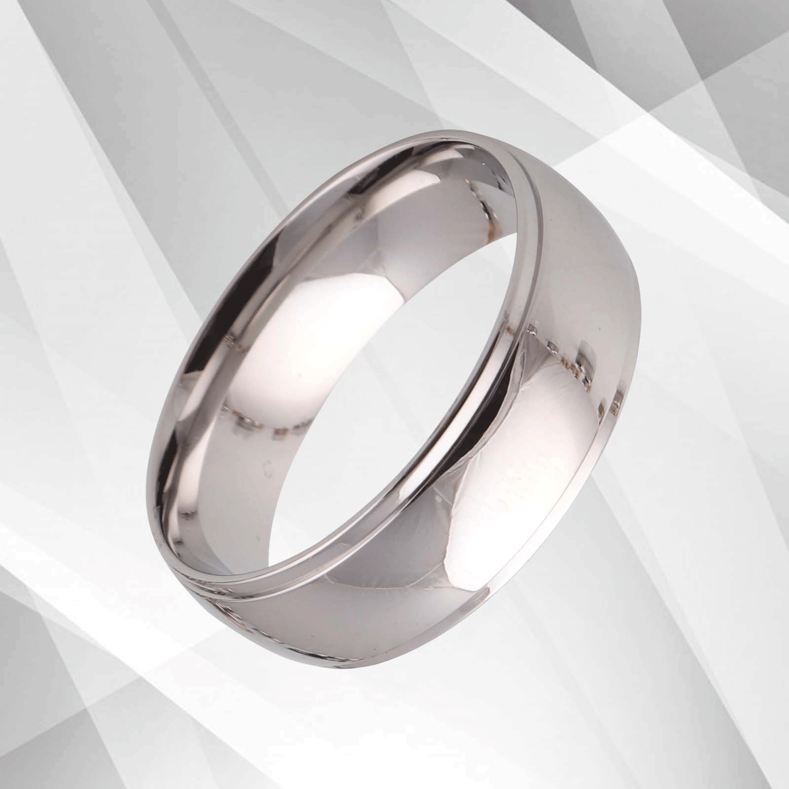 Gents Mens Sparkling 18Ct White Gold Over Titanium Wedding Engagement Ring, featuring an 8mm wide D-shape band with a luxurious sparkling finish.