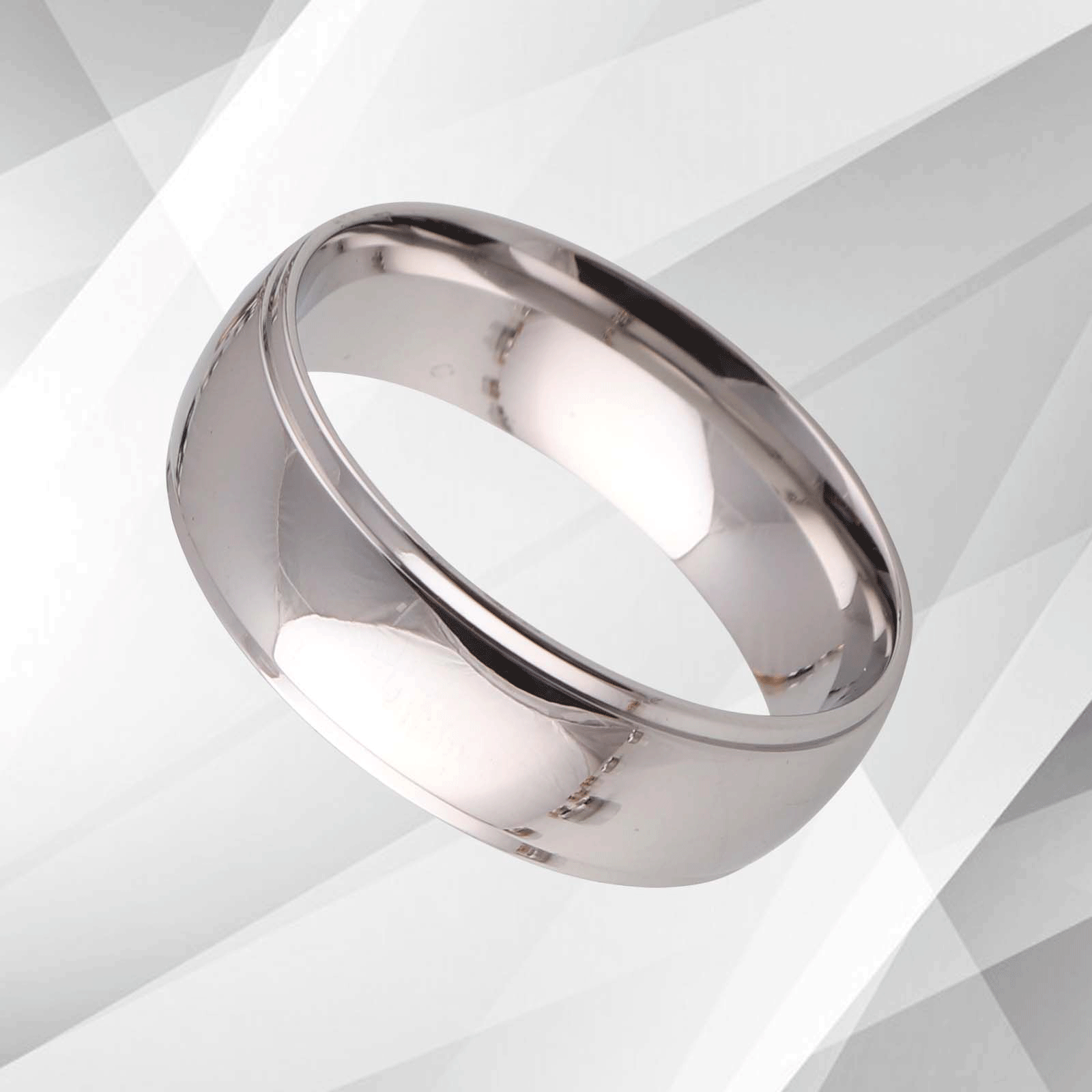 Gents Mens Sparkling 18Ct White Gold Over Titanium Wedding Engagement Ring, featuring an 8mm wide D-shape band with a luxurious sparkling finish.