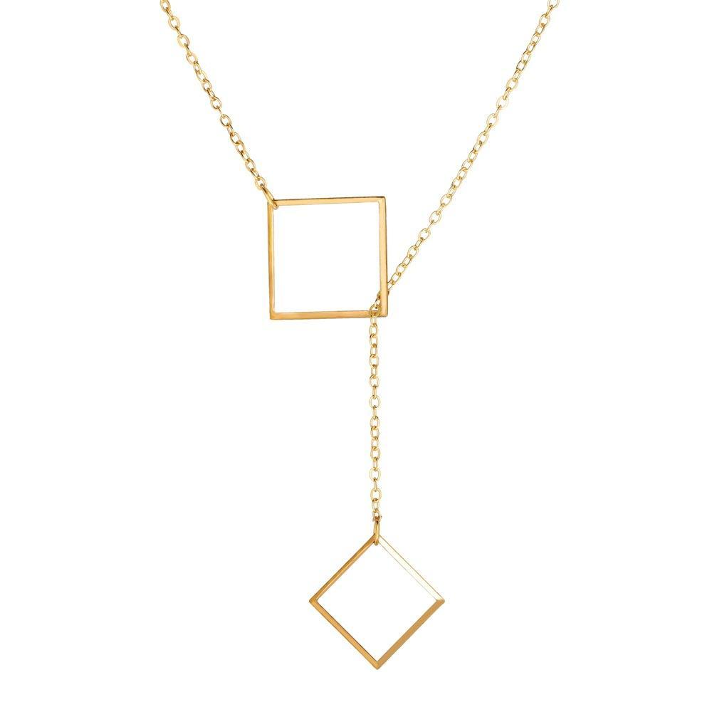 Elegant Geometric Square Necklace in 18K gold plating, featuring a link chain and lobster clasp, designed in Italy.