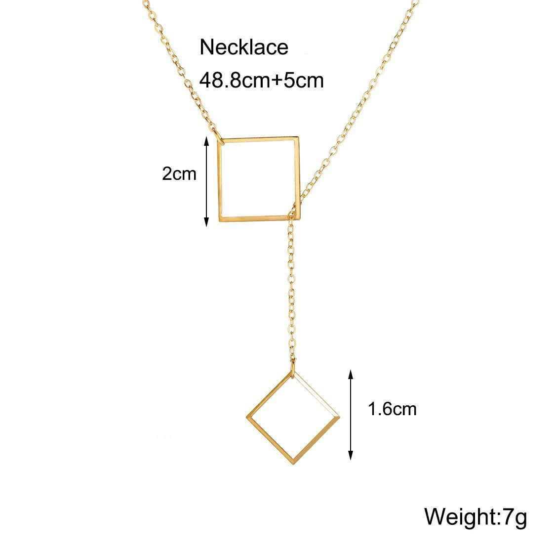 Elegant Geometric Square Necklace in 18K gold plating, featuring a link chain and lobster clasp, designed in Italy.