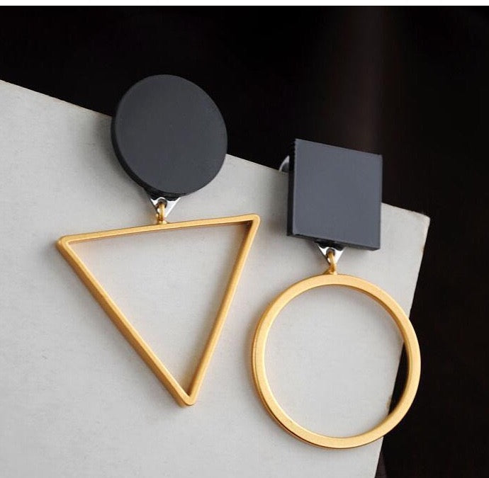 Geometrical Circle Square Triangle Earrings made of alloy and S925, showcasing unique shapes and modern design.