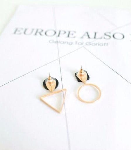 Geometrical Circle Square Triangle Earrings made of alloy and S925, showcasing unique shapes and modern design.