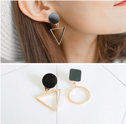 Geometrical Circle Square Triangle Earrings made of alloy and S925, showcasing unique shapes and modern design.