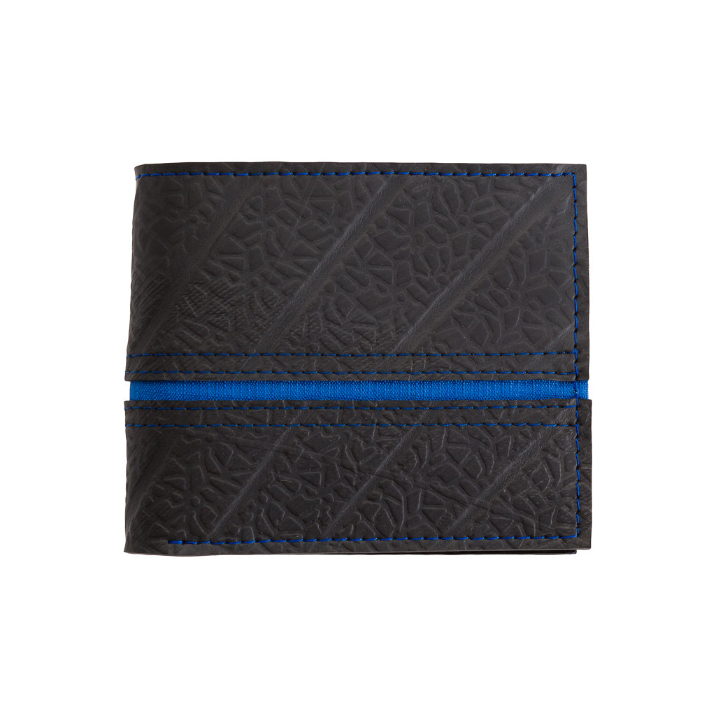 George Inner Tube Vegan Wallet made from reclaimed inner tubes, featuring vibrant stitching and multiple card compartments.