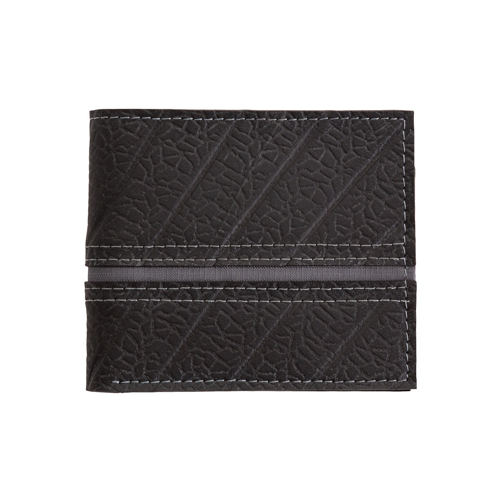 George Inner Tube Vegan Wallet made from reclaimed inner tubes, featuring vibrant stitching and multiple card compartments.