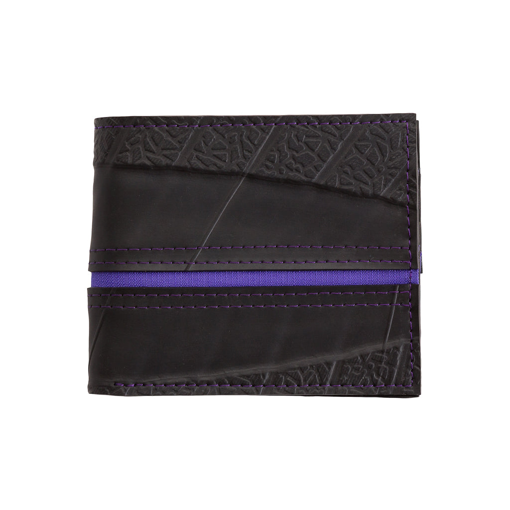 George Inner Tube Vegan Wallet made from reclaimed inner tubes, featuring vibrant stitching and multiple card compartments.