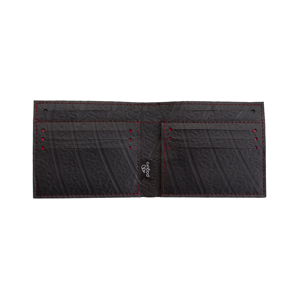 George Inner Tube Vegan Wallet made from reclaimed inner tubes, featuring vibrant stitching and multiple card compartments.