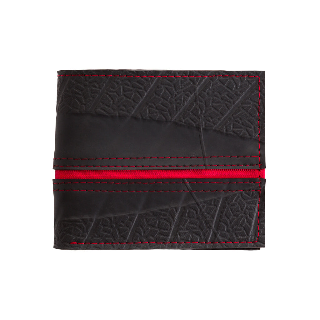 George Inner Tube Vegan Wallet made from reclaimed inner tubes, featuring vibrant stitching and multiple card compartments.