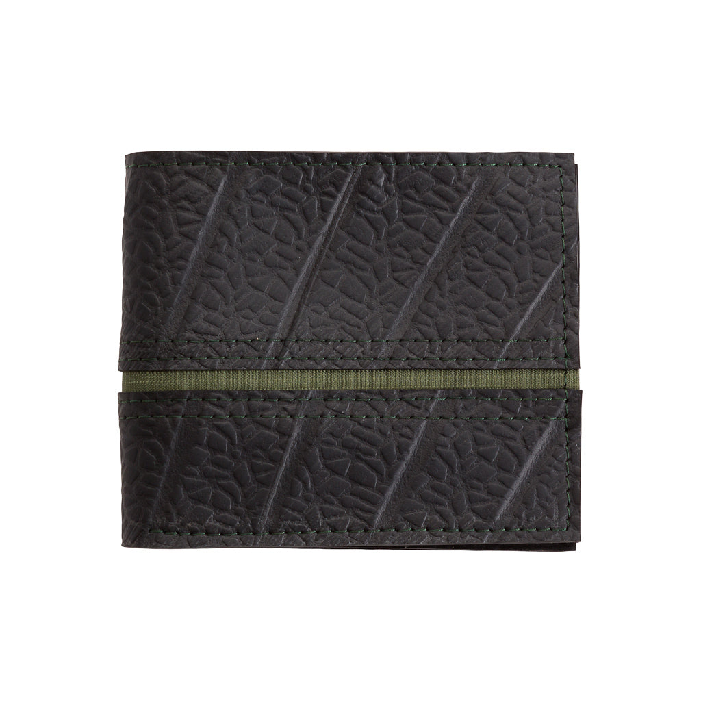 George Inner Tube Vegan Wallet made from reclaimed inner tubes, featuring vibrant stitching and multiple card compartments.