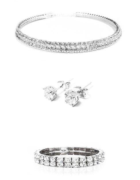 Gia Crystal 3-Piece Jewelry Set featuring a necklace, earrings, and bracelet with sparkling crystals.